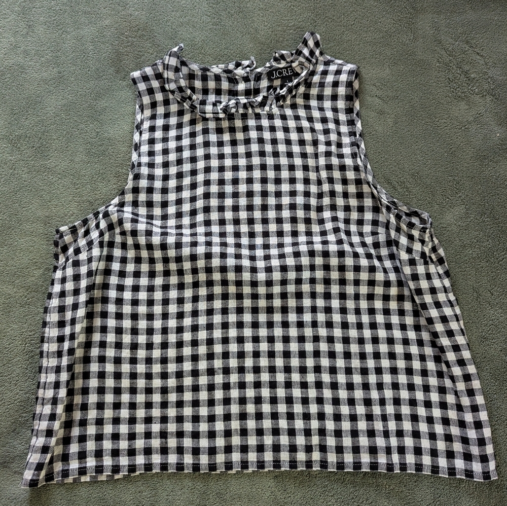 Fleur Linen Top in Black & Ivory Gingham
